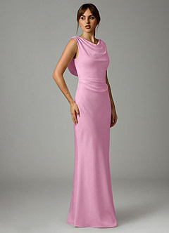 Azazie Kieryn Bridesmaid Dresses Candy Pink Mermaid Pleated Stretch Satin Dress image4