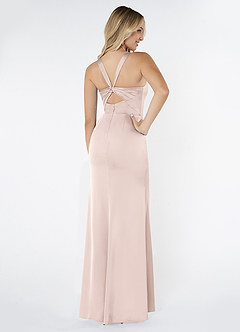 Azazie Mero Vestidos de damas de honor Vestido de Rosa Rubor de Satén Elástico de Corte Recto con Plisado image6