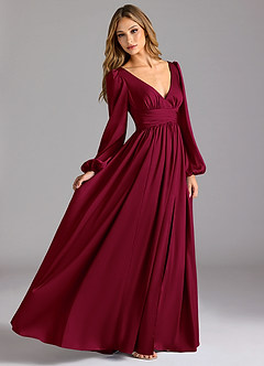 Azazie Norah Brautjungfernkleider A-Linie Stretch-Satin Kleid Burgunderrot image3