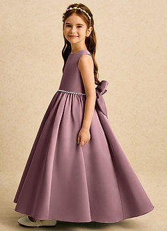 Azazie Daisies Flower Girl Dresses Vintage Mauve Ball-Gown Bow Matte Satin Dress image4