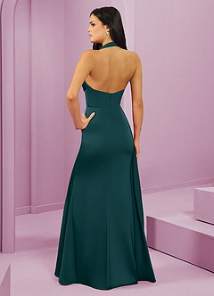 Barbie ♥ Azazie Final Sale Pine Mermaid Pleated Stretch Satin Dress image7