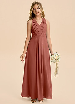 Azazie Kirsten Junior A-Linie Plissee Chiffon Kleid Rotbraun image2