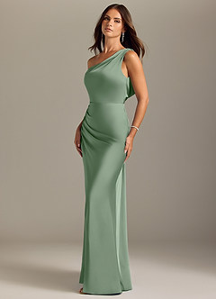 Azazie Madelyn Robes de demoiselle d'honneur Robe Sirène Convertible en Satin extensible Épaule décolletée Matcha image3