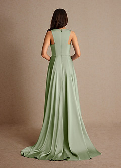 Azazie Niles Mother of the Bride Dresses Dusty Sage A-Line Trains Stretch Satin Dress image4