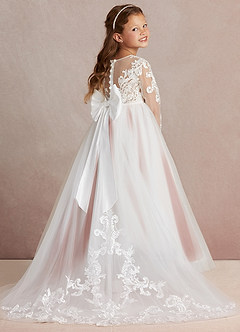 Azazie Elodie Blumenmädchenkleider Ballkleid Spitze Kleid Elfenbein Kastanienbraun image1