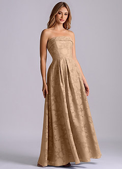 Azazie Lucienne Bridesmaid Dresses Champagne A-Line Strapless Floral Burnout Dress image3