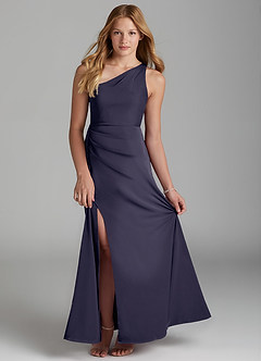 Azazie Maron Junior Stormy A-Line Pleated Stretch Satin Dress image1
