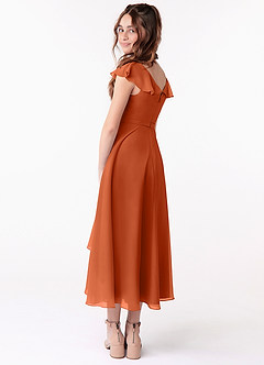 Azazie Posie Junior A-Linie Gestreift Chiffon Kleid Gebranntes Orange image4