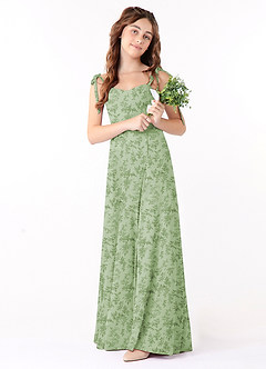 Azazie Rosey Junior Robe Trapèze en Mousseline de soie Encolure en Forme de Cœur Fougère Verte Florale image1