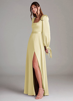 Azazie Leonia Suknie dla druhen Linia A Długi rękaw Satyna elastyczna Do ziemi Sukienka image5