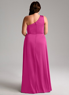 Azazie Brooke Bridesmaid Dresses Fuchsia A-Line One Shoulder Stretch Satin Dress image2