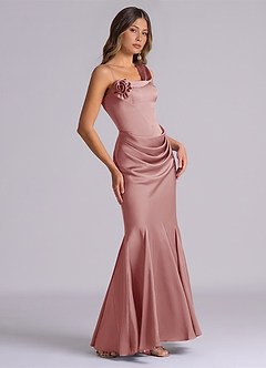 Azazie Inara Robes de demoiselle d'honneur Robe Sirène en Satin extensible Plissée Rose Poussiéreuse image5