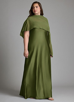 Azazie Jaleesa Robes de demoiselle d'honneur Robe Fourreau en Satin extensible Col haut Olive image11
