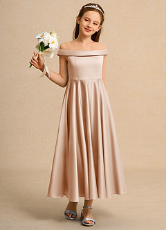 Azazie Teeny Junior Formal vestidos de niña de las flores Vestido de Rosa Inglesa de Satin Mate de Corte En A con Plisado image5