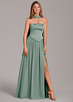 Azazie Cadence Bridesmaid Dresses Silver Sage A-Line Corset Stretch Satin Convertible Dress image1