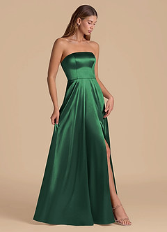 Azazie Wren 신부 들러리 드레스 A라인 스트랩리스 메탈릭 새틴 바닥 길이 드레스 image7