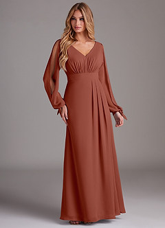 Azazie Matilda Bridesmaid Dresses Auburn A-Line Long Sleeve Chiffon Dress image4