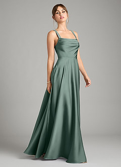 Azazie Shaude Bridesmaid Dresses Sea Moss A-Line Pleated Stretch Satin Dress image7