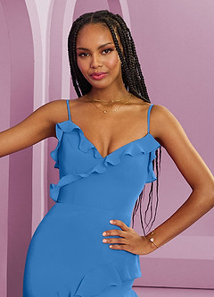 Barbie ♥ Azazie Bridesmaid Dresses Blue Jay Sheath Chiffon Dress image7