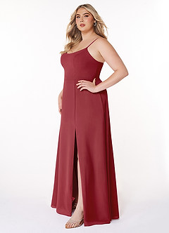 Azazie Moira Bridesmaid Dresses Pomegranate A-Line Scoop Chiffon Dress image10