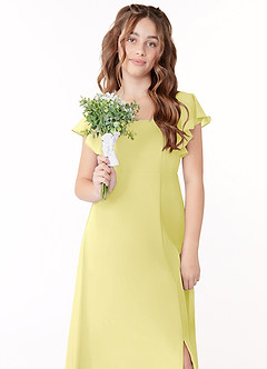 Azazie Bondi Junior Lemon Sorbet A-Line Bow Chiffon Dress image4