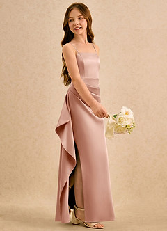 Azazie Cannoli Girls Formal Sukienki dla dziewczynek sypiących kwiaty Linia A Pofałdowany Satyna elastyczna Długość podłogi Sukienka image4