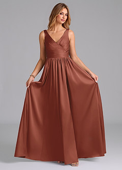 Azazie Keyla Bridesmaid Dresses Auburn A-Line Pleated Stretch Satin Dress image4