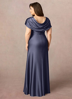 Azazie Branford Mère de la mariée Robes Robe Trapèze en Satin extensible Plissé Bleu Orageux image10