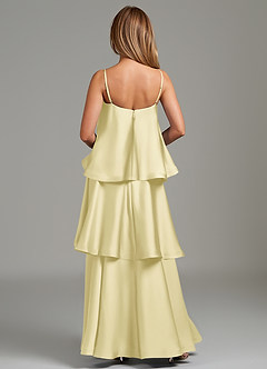 Azazie Azalea Bridesmaid Dresses Lemon Sorbet A-Line Ruched Stretch Satin Dress image4