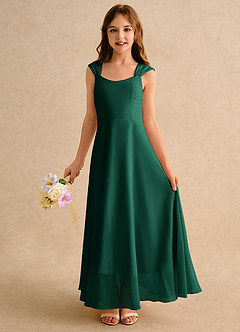 Azazie Oasis Junior Formal Flower Girl Dresses Emerald A-Line Pleated Chiffon Dress image1
