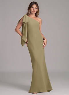 Azazie Capri Robes de demoiselle d'honneur Robe Trapèze en Mousseline de soie Une épaule Vert Mousse image1