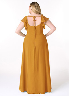Azazie Bondi Bridesmaid Dresses Butterscotch A-Line Ruffled Chiffon Dress image8
