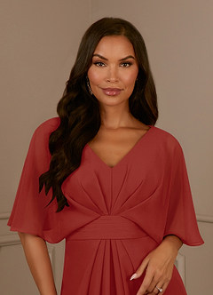 Azazie Oksana Mother of the Bride Dresses Terracotta A-Line V-Neck Pleated Chiffon Dress image4