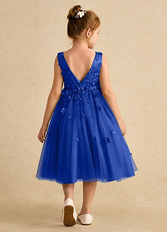 Azazie Lana Blumenmädchenkleider A-Linie ärmellos Matte Satin Kleid Königsblau image2