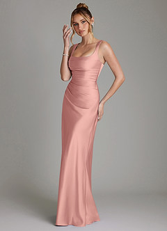 Azazie Agustina Brautjungfernkleider Meerjungfrau-Linie Korsett Stretch-Satin Kleid Rosettenrosa image5