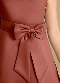 Azazie Eve Abiti da Ragazza di Fiori Abito A-Line in Raso Opaco Plissettato Auburn image6