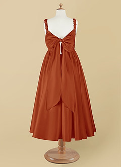 Azazie Cutie Pie Flower Girl Dresses Paprika A-Line Pleated Matte Satin Dress image8