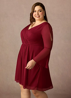 Azazie Teraso Abiti per la Madre della Sposa Abito A-Line in Maglia Plissettato Borgogna image14