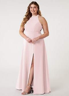 Azazie Clarice Bridesmaid Dresses Blushing Pink A-Line Halter Chiffon Dress image11