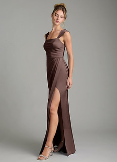Azazie Filippa Bridesmaid Dresses Ganache A-Line Pleated Stretch Satin Dress image4