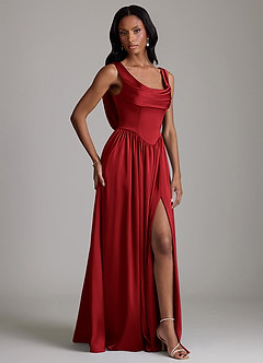 Azazie Novi Bridesmaid Dresses Scarlet A-Line with Pockets Stretch Satin Dress image5
