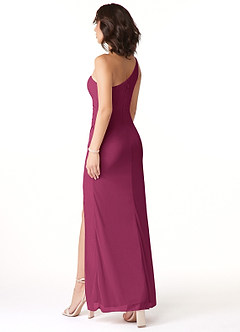 Azazie Cassia Bridesmaid Dresses Mulberry Sheath One Shoulder Mesh Dress image5