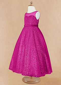 Azazie Siwa Flower Girl Dresses Fuchsia A-Line Beaded Tulle Dress image7