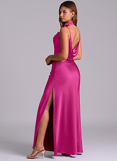 Azazie Yazmine Final Sale Fuchsia Mermaid Pleated Stretch Satin Dress image5