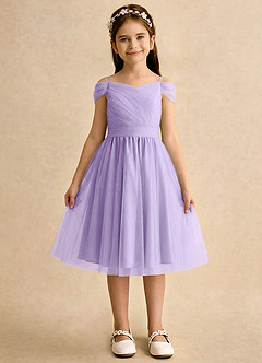 Azazie Lila Girls Formal Robe Demoiselle D'honneur Fillette Robe Trapèze en Tulle Épaule décolletée Lilas image1
