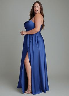 Azazie Elle Bridesmaid Dresses Royal Blue A-Line Pleated Stretch Satin Dress image13