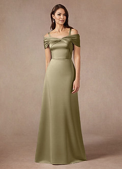 Azazie Amelia vestidos de madre de la novia Vestido de Musgo Verde de Satén Elástico de Corte En A con Vestidos sin tirantes image5