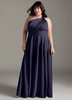 Azazie Charlize Robes de demoiselle d'honneur Robe Trapèze en Satin extensible Ue épaule Bleu Orageux image13