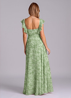 Azazie Leilani Vestidos de damas de honor Vestido de Floral Helecho Verde de Gasa de Corte en A con Plisado image2