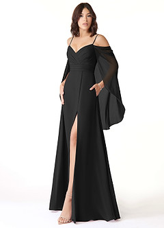 Azazie Cienna Bridesmaid Dresses Black A-Line Off the Shoulder Chiffon Dress image4